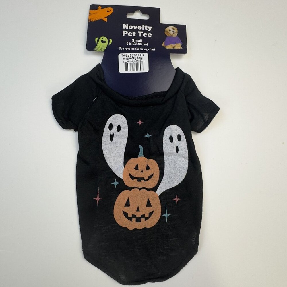 Halloween Novelty Pet Tee Small Ghost and Pumpkin Design Black Dog Costume NEW